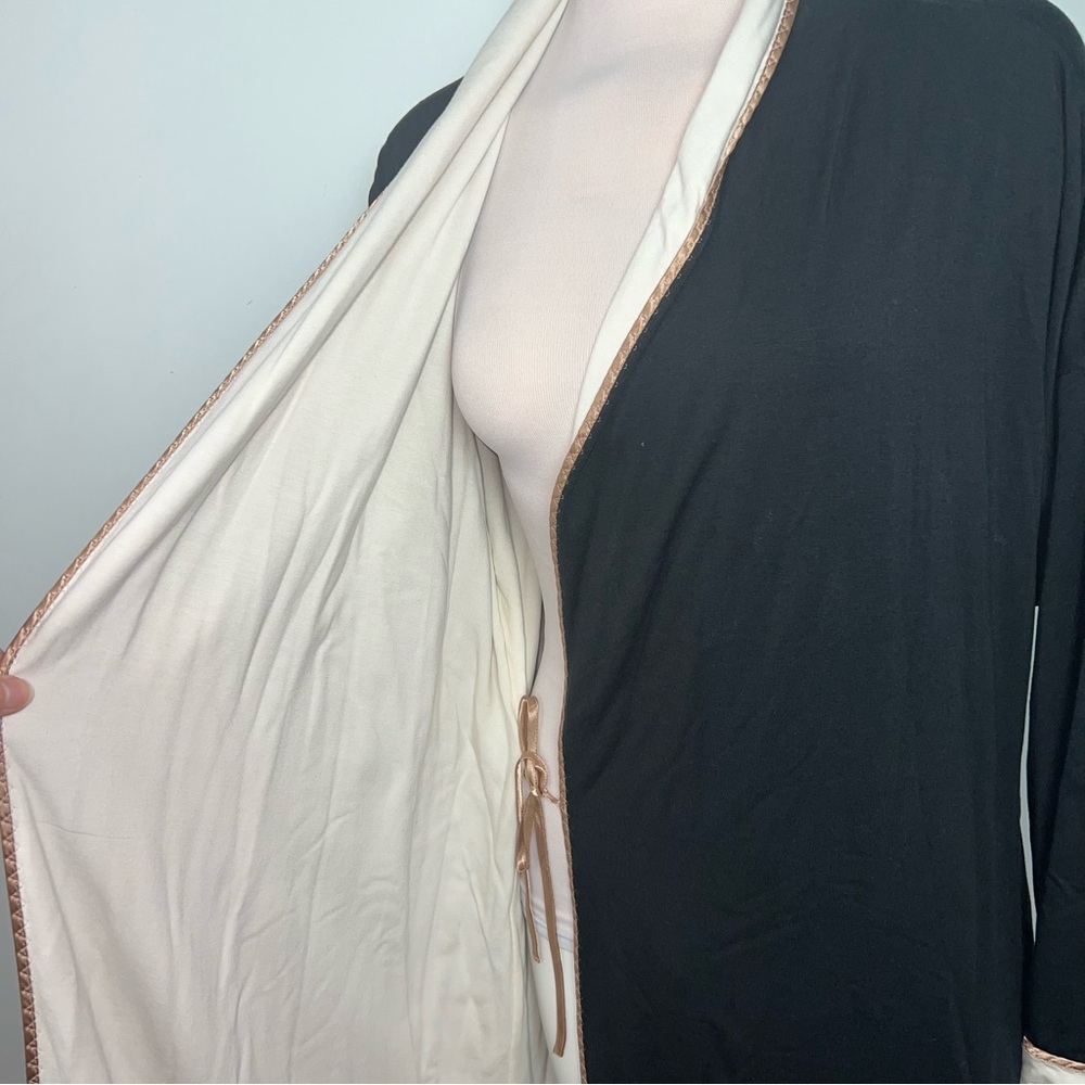 Soma Luxe Black and Cream Lined Long Robe Tie Waist Contrast Trim Women’s L/XL - Picture 7 of 10